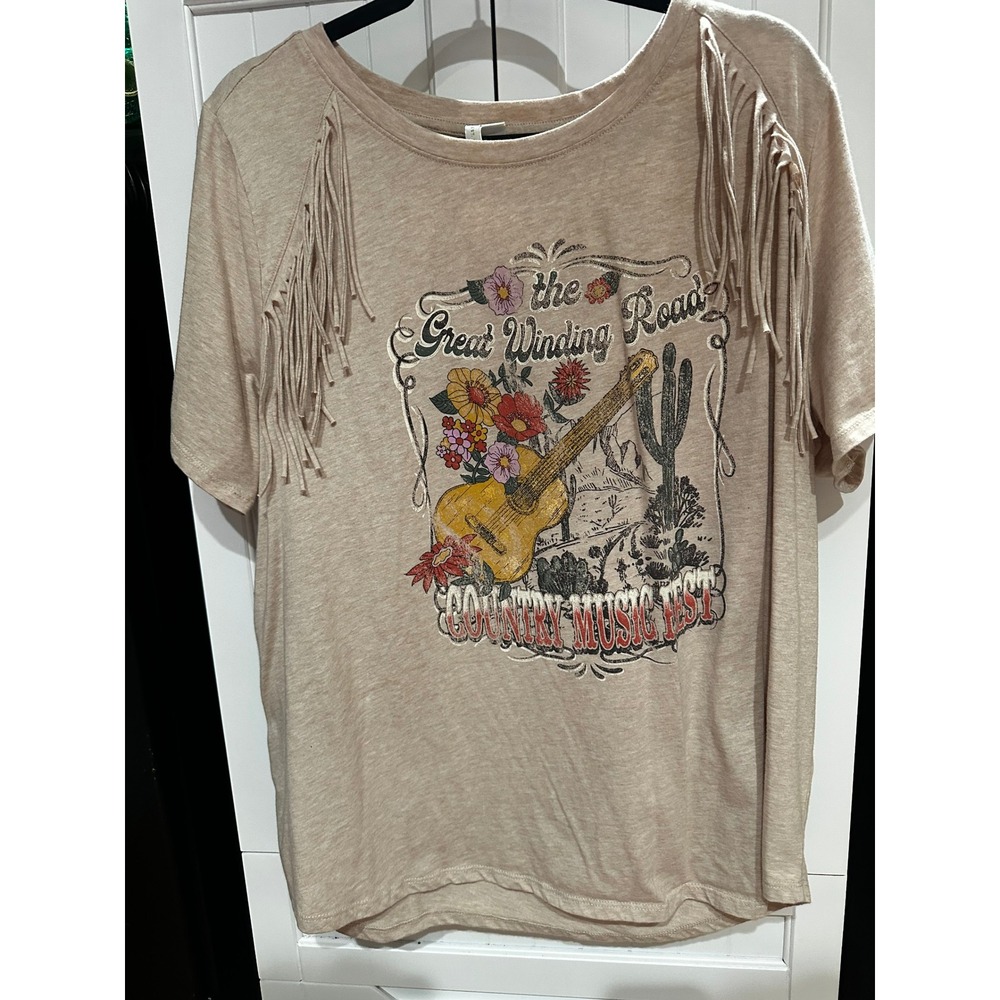 Cato Country Music Fest Fringe Graphic Tee Tan Heathered Plus Size 18/20W